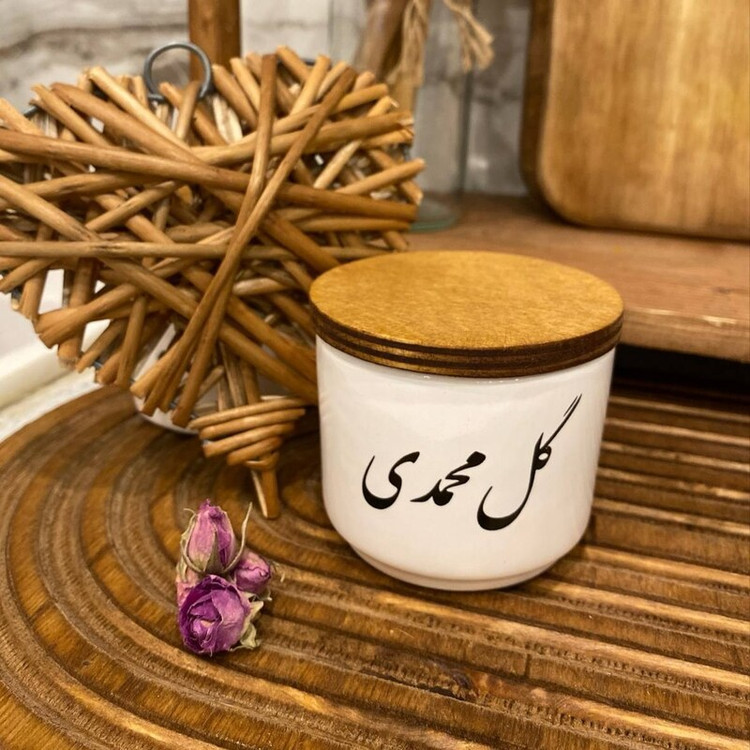 جا ادویه سرامیکی استوانه کوتاه پک 6 عددی - زعفران - آویشن - هل - دارچین - زنجبیل - گل محمدی