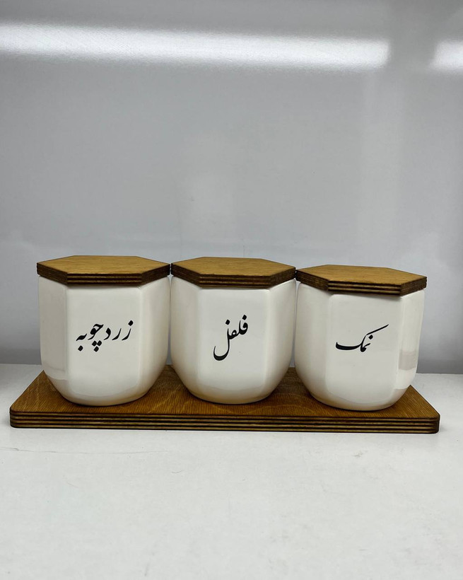 عکس محصول بانکه سرامیکی ادویه مدل شش گوش سایز کوچک - فارسی - ظروف سرامیکی