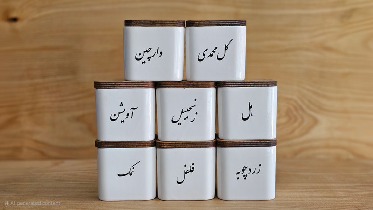 بانکه ادویه سرامیکی مربع سایز مینی پک هشت عددی