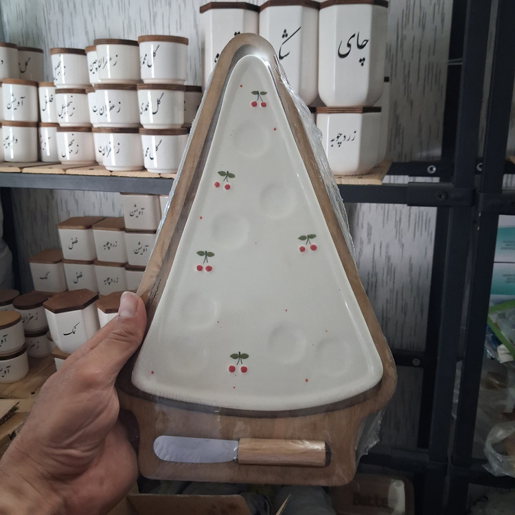 کره خوری سرامیکی زیره چوبی مثلثی طرح آلبالو